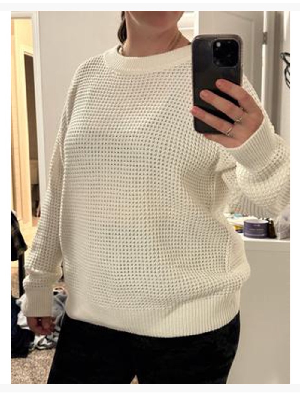 Time and Tru Cream Waffle Knit Pullover Sweater